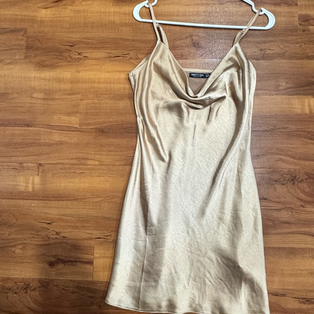 Nasty Gal Champagne Satin Cowl Neck Mini Dress